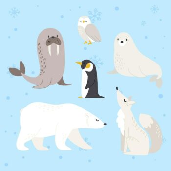 Free Vector | Hand drawn flat winter animals collection