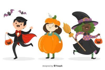 Free Vector | Hand drawn halloween kid collection on white background