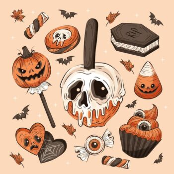 Free Vector | Hand drawn halloween vintage candy elements collection