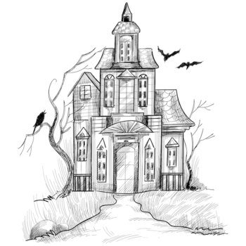 Free Vector | Hand drawn haunted halloween house sketch design