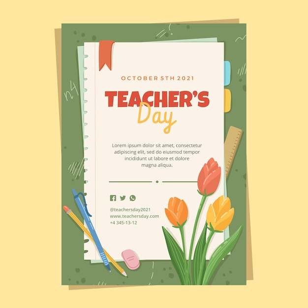 Free Vector | Hand drawn teachers' day vertical poster template