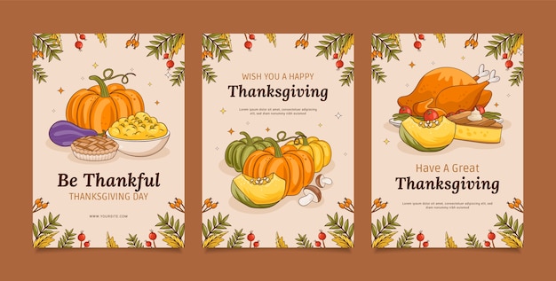 Free Vector | Hand drawn thanksgiving celebration cards collection