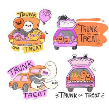 Free Vector | Hand drawn trunk or treat labels collection