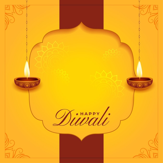 Free Vector | Happy diwali background with hanging diya and text space vector illustration