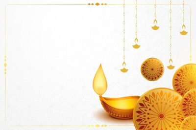 Free Vector | Happy diwali banner with golden diya and text space