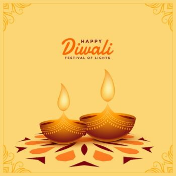 Free Vector | Happy diwali decorative card with two diya
