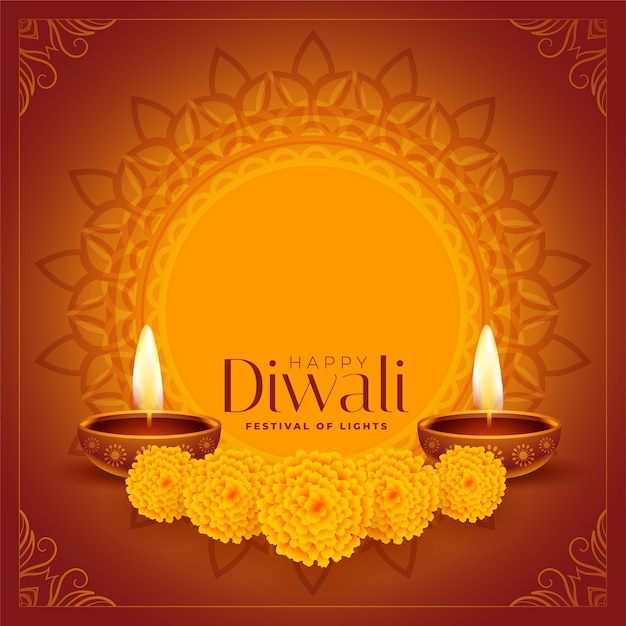Free Vector | Happy diwali decorative diya and flowers background