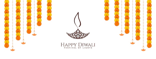 Free Vector | Happy diwali festival banner design with flowers vector