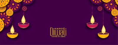 Free Vector | Happy diwali festival banner with diya decoration
