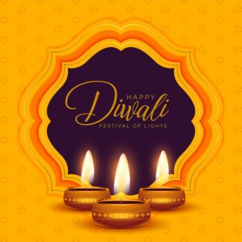 Free Vector | Happy diwali festival poster with diya on yellow background