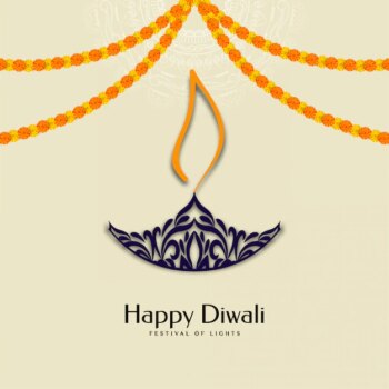 Free Vector | Happy diwali festival  with garland and diya