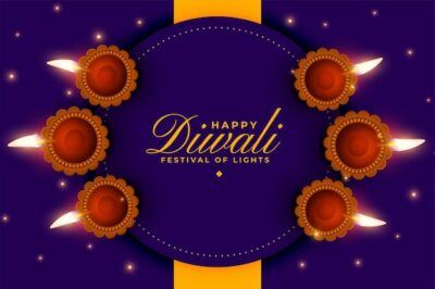 Free Vector | Happy diwali greeting banner with realistic oil lamp design