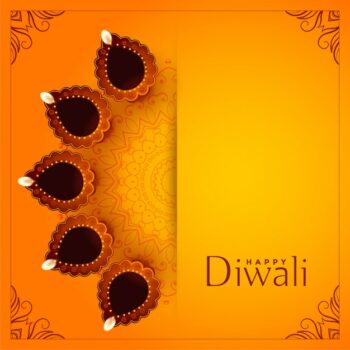Free Vector | Happy diwali yellow background with decorative diya