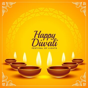 Free Vector | Happy diwali yellow card with realistic diya
