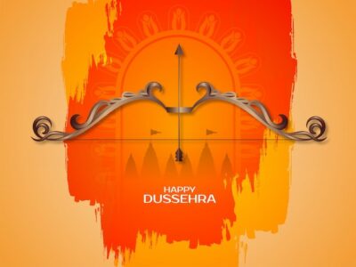 Free Vector | Happy dussehra indian festival background with bow and arrow design vector