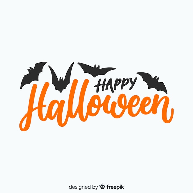Free Vector | Happy halloween lettering with bats