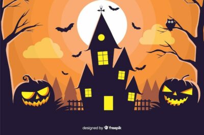Free Vector | Haunted house with pumpkins background