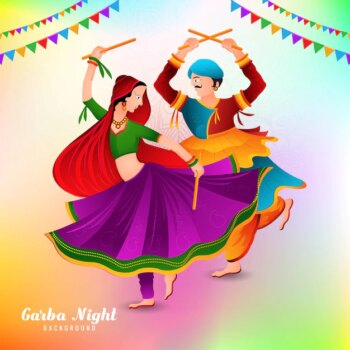 Free Vector | Illustration of couple playing dandiya in disco garba night celebration background