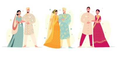 Free Vector | Indian wedding character pack