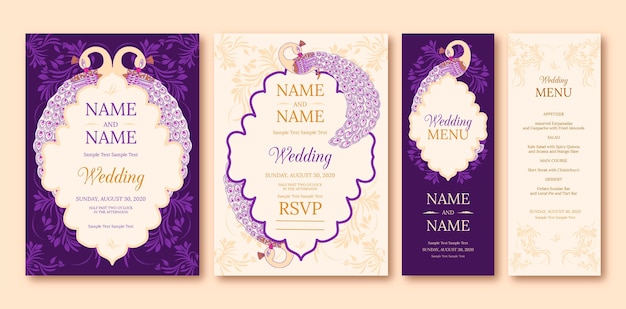 Free Vector | Indian wedding stationery set