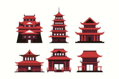 Free Vector | Japanese temples in flat design
