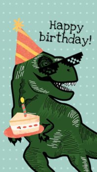 Free Vector | Kid’s birthday greeting template vector with dinosaur holding a cake illustration