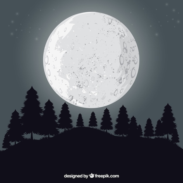 Free Vector | Landscape background with trees and moon