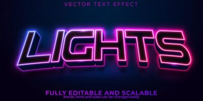 Free Vector | Lights gaming editable text effect, glow and neon text style