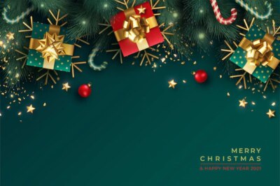 Free Vector | Lovely christmas background with realistic green and red decoration