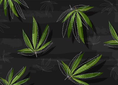 Free Vector | Marijuana leaves in line art style on black structured background