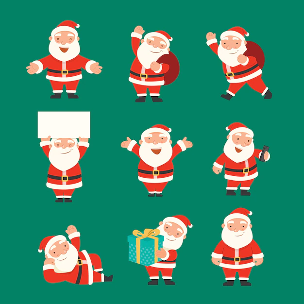 Free Vector | Merry christmas and happy new year with santa claus, santa character set.