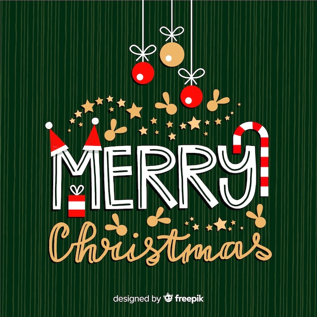 Free Vector | Merry christmas lettering with decorations