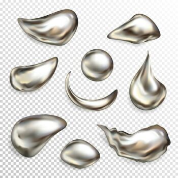 Free Vector | Metal silver droplets illustration of realistic 3d liquid quicksilver with pearl texture.