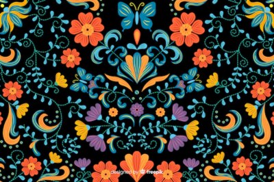 Free Vector | Mexican floral embroidery background