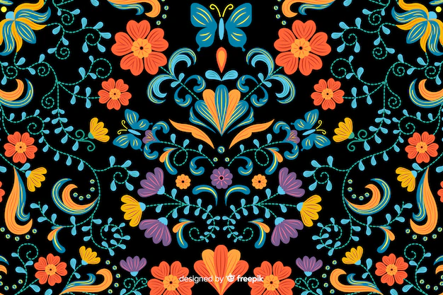 Free Vector | Mexican floral embroidery background