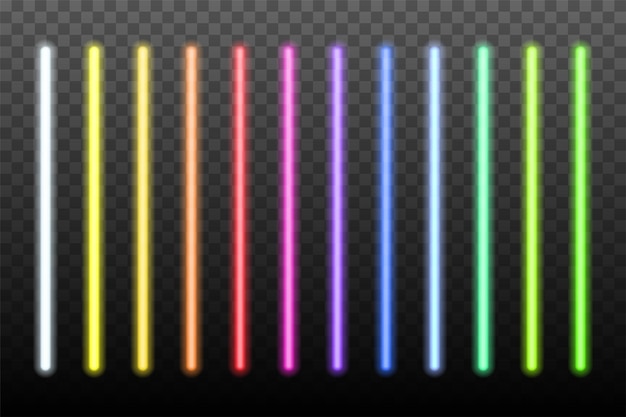 Free Vector | Neon light sticks set on transparent background blue white yellow orange green pink red led lines glowing electric color pack design for party or clubs