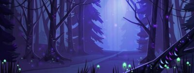 Free Vector | Night forest landscape with trees and road vector