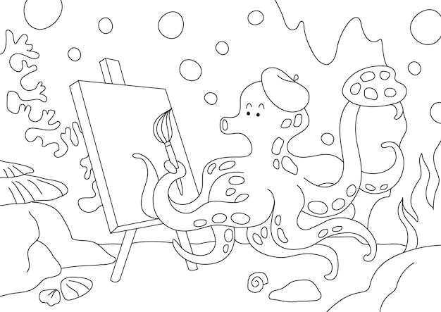 Free Vector | Octopus kids coloring page vector, blank printable design for children to fill in