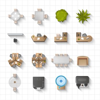 Free Vector | Office interior icons top view