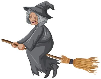 Free Vector | Old witch riding broomstick
