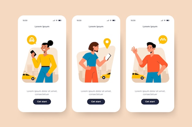 Free Vector | Onboarding app screen for taxi service theme