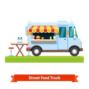 Free Vector | Opened street food truck with free table