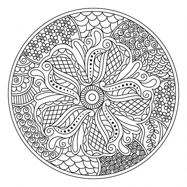 Free Vector | Oriental mandala design for coloring book. round decorative element with floral design.