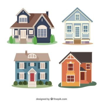 Free Vector | Pack of four flat houses with different designs