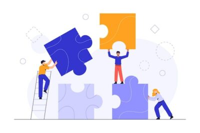 Free Vector | People connecting puzzle elements. business concept. team metaphor. business teamwork with pieces