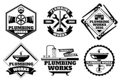 Free Vector | Plumber working logo and force plumbing label set. template of logo plumbing works.