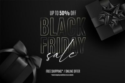 Free Vector | Realistic black friday sale banner with presents