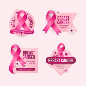 Free Vector | Realistic breast cancer awareness month labels collection