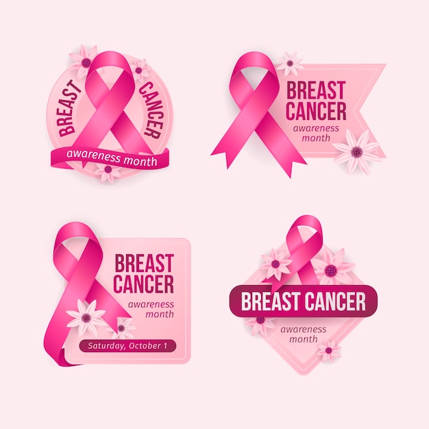 Free Vector | Realistic breast cancer awareness month labels collection