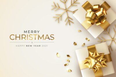 Free Vector | Realistic christmas and new year greeting card with presents and snowflakes
